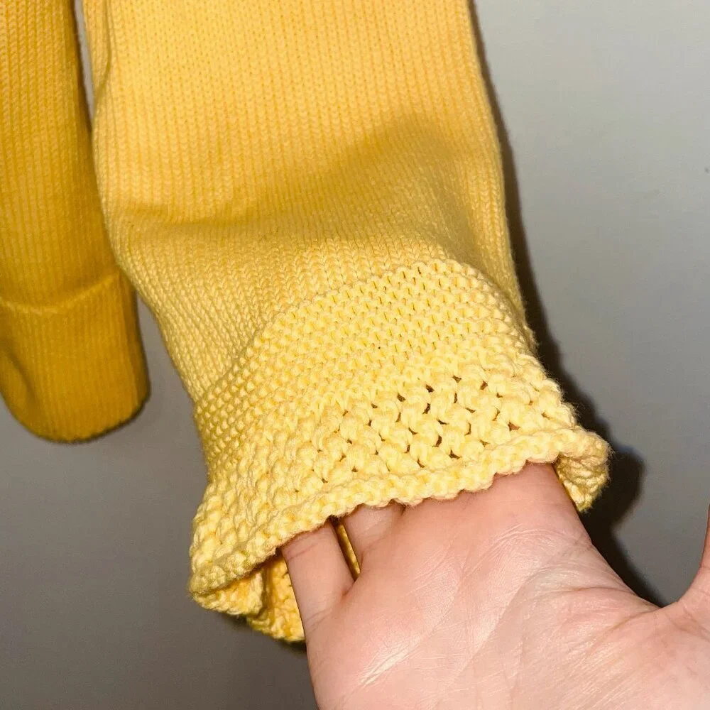 Vintage 100% Cotton Snap-Front Crochet Cuff Cardigan Yellow Medium